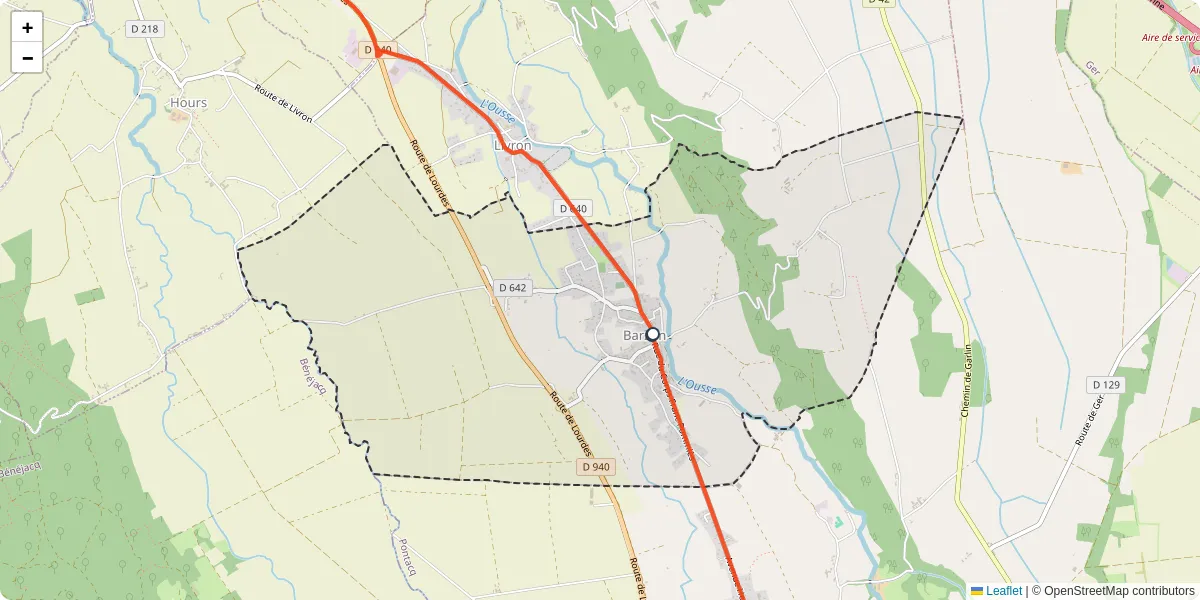 Carte du réseau de transport en commun à Barzun - lignes de bus et arrêts