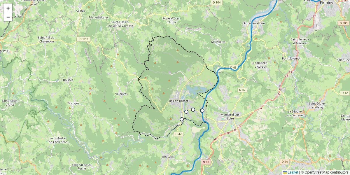 Carte du réseau de transport en commun à Bas-en-Basset - lignes de bus et arrêts