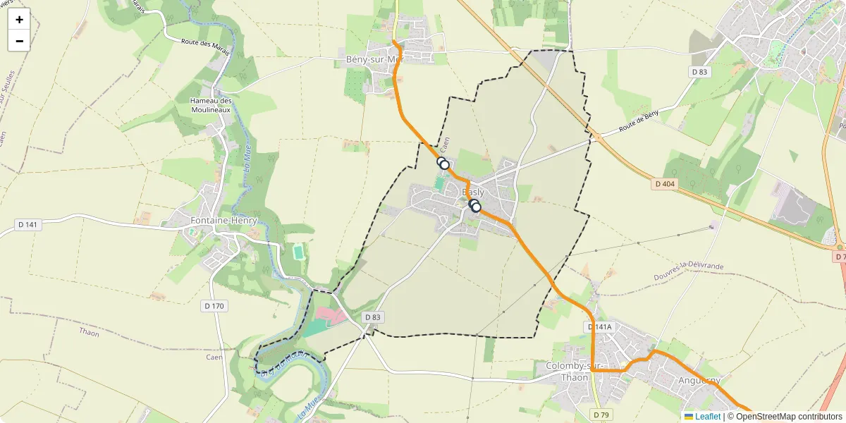 Carte du réseau de transport en commun à Basly - lignes de bus et arrêts
