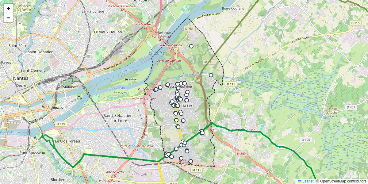 Carte du réseau de transport en commun à Basse-Goulaine - lignes de bus et arrêts