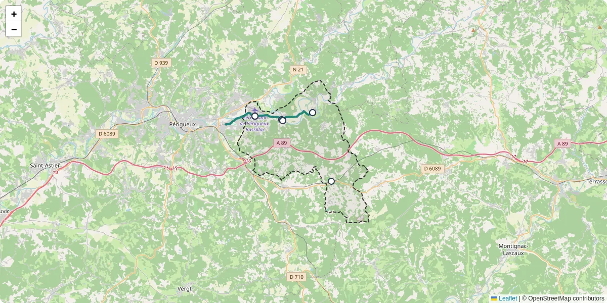 Carte du réseau de transport en commun à Bassillac et Auberoche - lignes de bus et arrêts