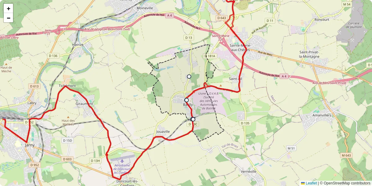 Carte du réseau de transport en commun à Batilly - lignes de bus et arrêts