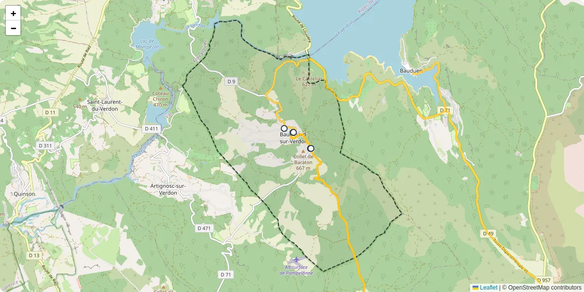 Carte du réseau de transport en commun à Baudinard-sur-Verdon - lignes de bus et arrêts