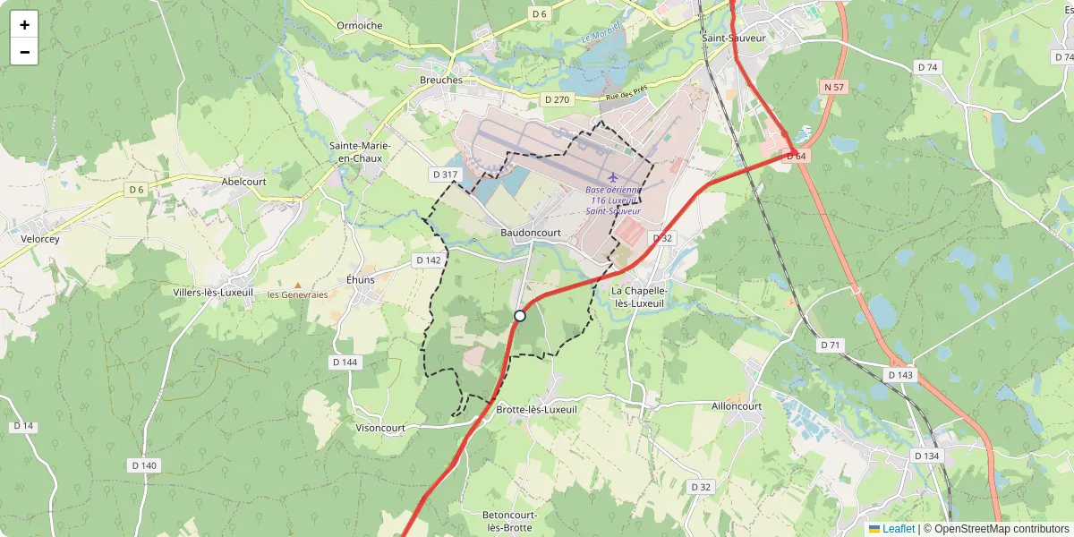 Carte du réseau de transport en commun à Baudoncourt - lignes de bus et arrêts