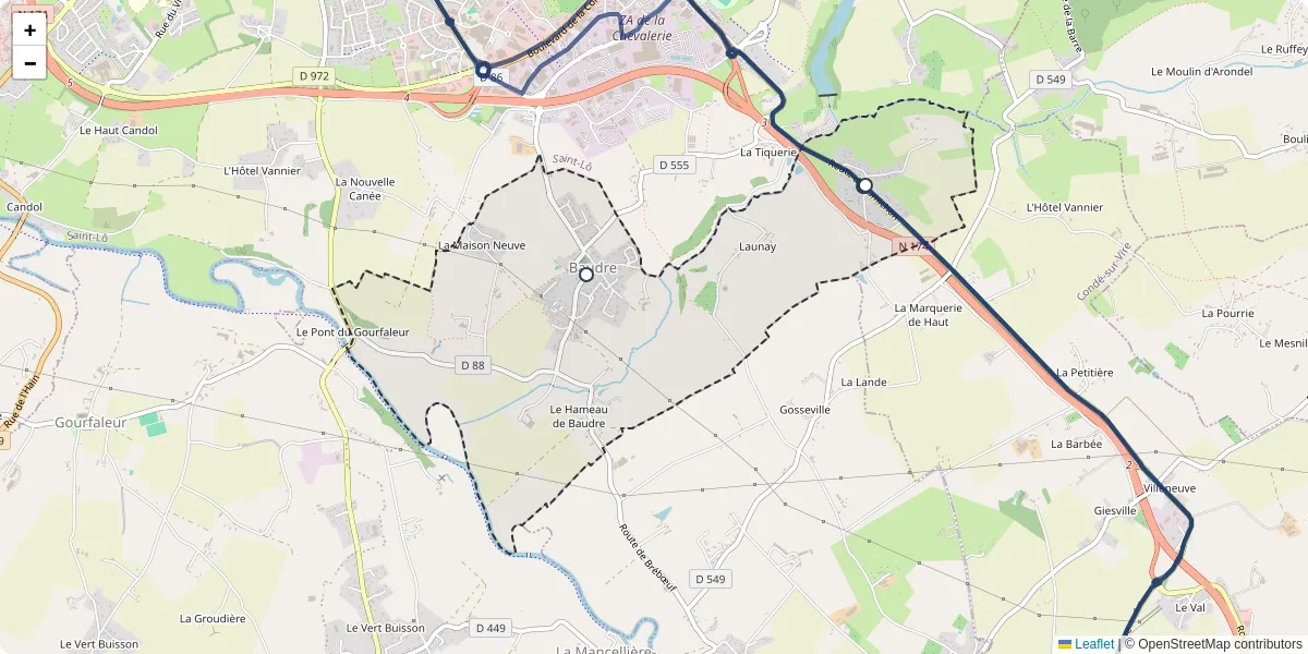 Carte du réseau de transport en commun à Baudre - lignes de bus et arrêts
