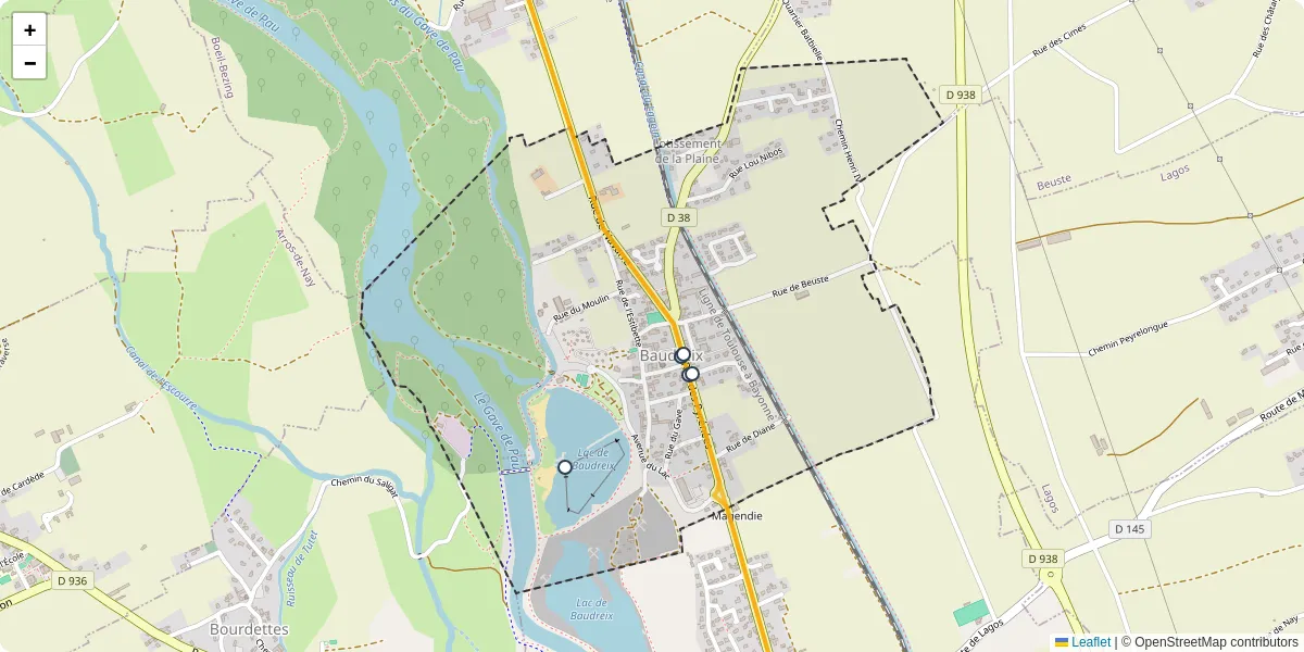 Carte du réseau de transport en commun à Baudreix - lignes de bus et arrêts