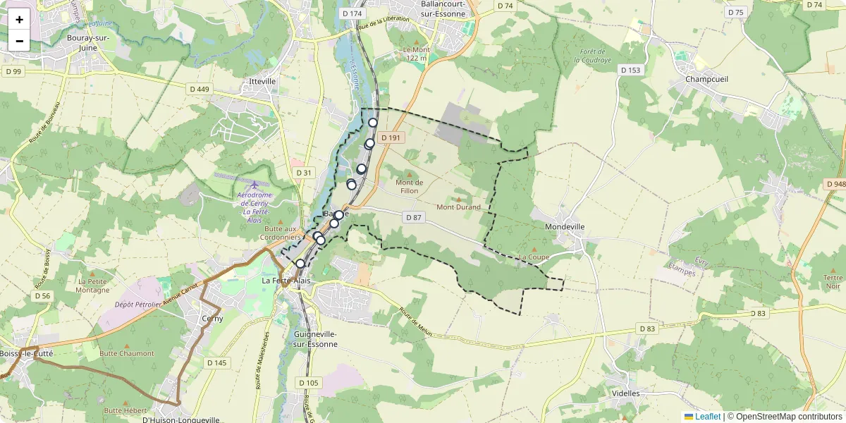 Carte du réseau de transport en commun à Baulne - lignes de bus et arrêts
