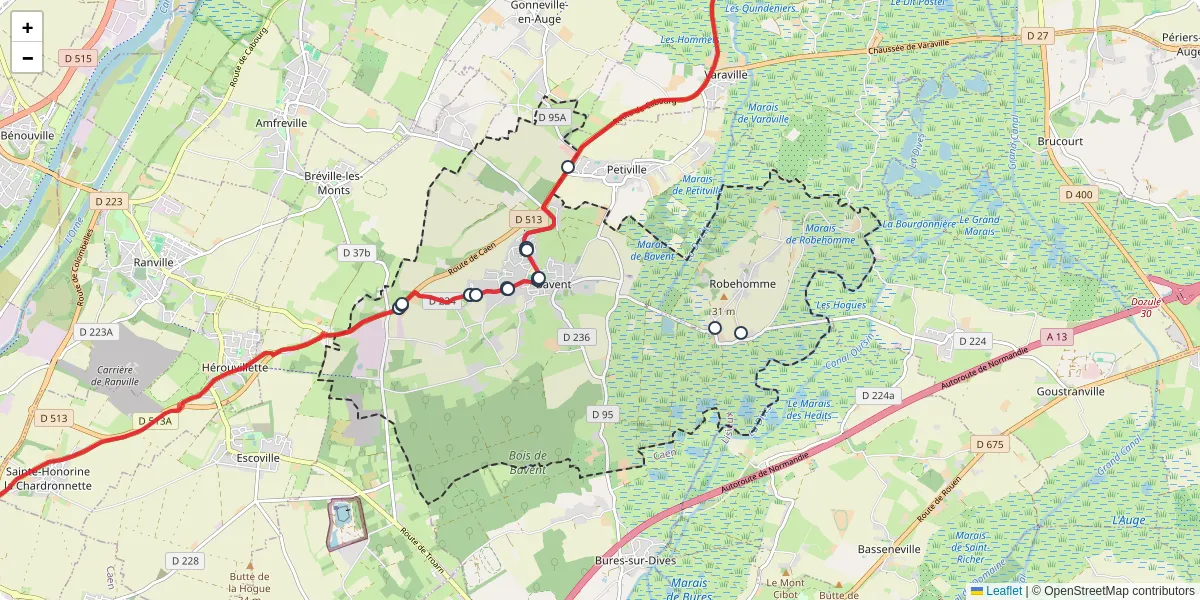 Carte du réseau de transport en commun à Bavent - lignes de bus et arrêts