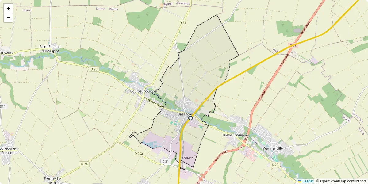 Carte du réseau de transport en commun à Bazancourt - lignes de bus et arrêts