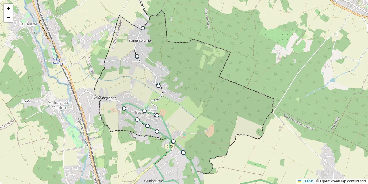 Carte du réseau de transport en commun à Bazemont - lignes de bus et arrêts