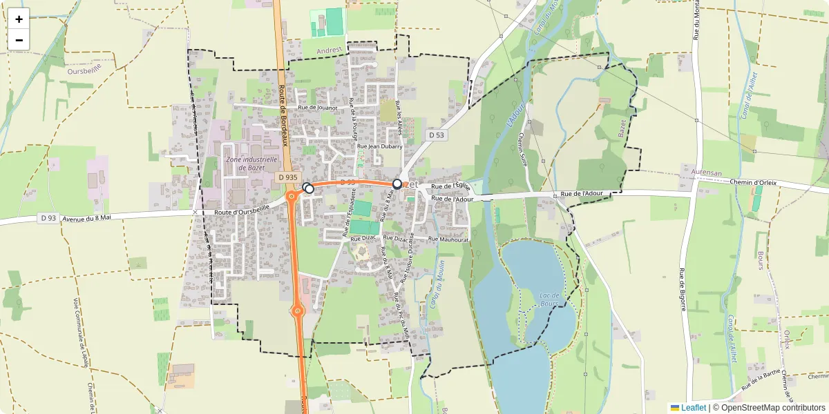 Carte du réseau de transport en commun à Bazet - lignes de bus et arrêts