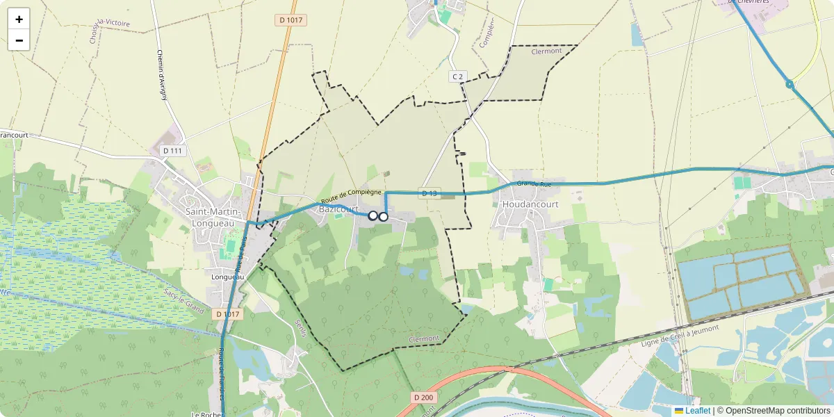 Carte du réseau de transport en commun à Bazicourt - lignes de bus et arrêts