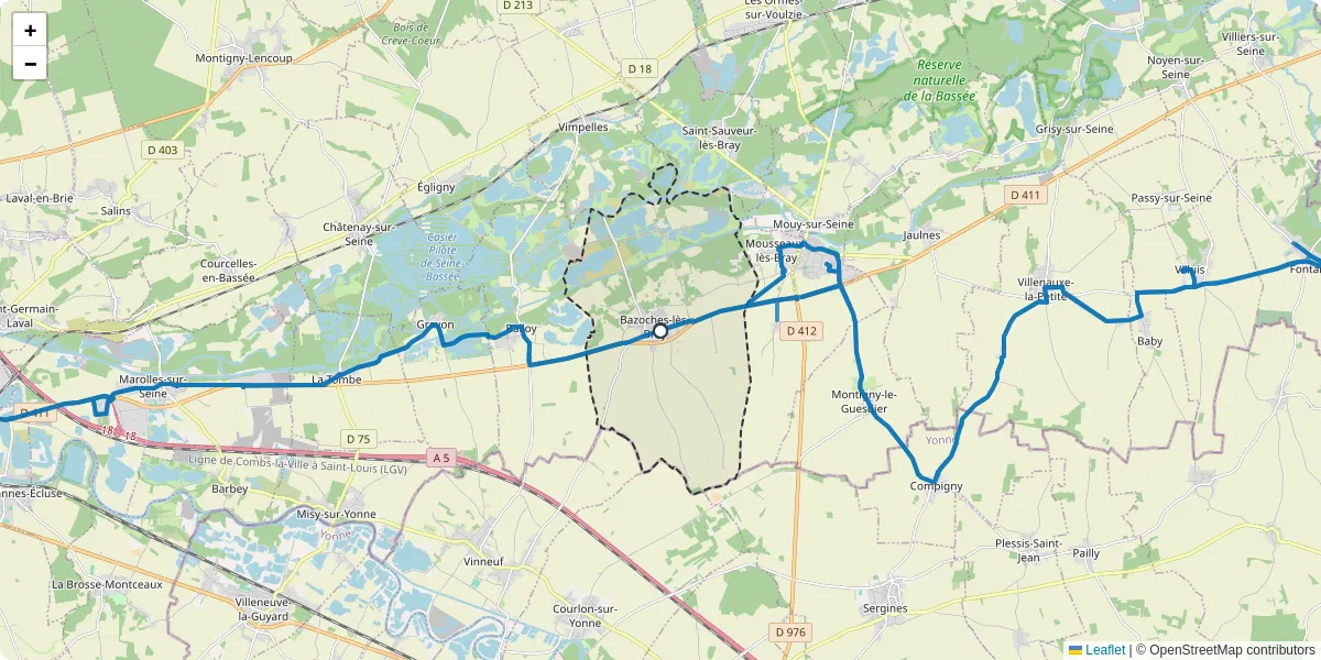 Carte du réseau de transport en commun à Bazoches-lès-Bray - lignes de bus et arrêts
