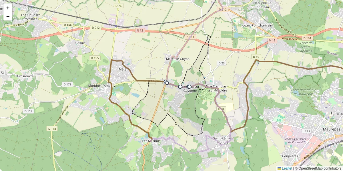 Carte du réseau de transport en commun à Bazoches-sur-Guyonne - lignes de bus et arrêts