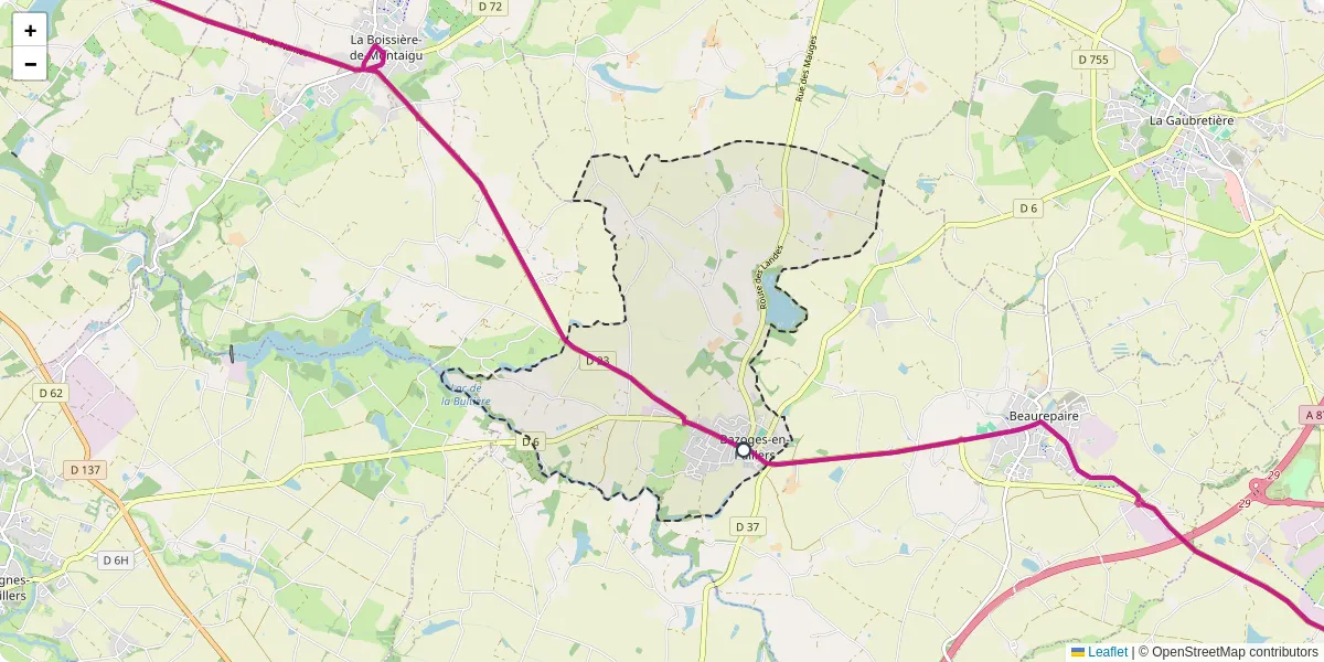 Carte du réseau de transport en commun à Bazoges-en-Paillers - lignes de bus et arrêts