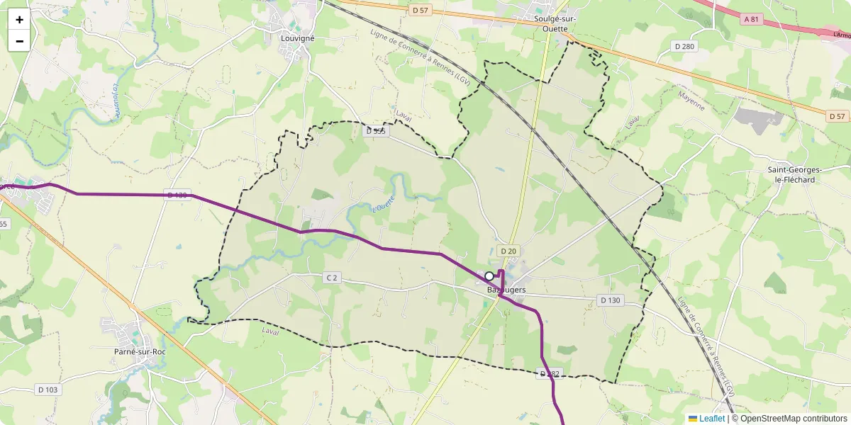 Carte du réseau de transport en commun à Bazougers - lignes de bus et arrêts