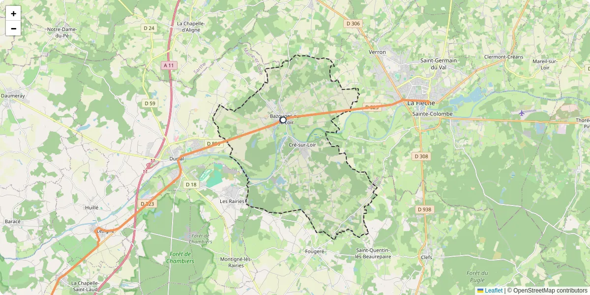 Carte du réseau de transport en commun à Bazouges Cré sur Loir - lignes de bus et arrêts