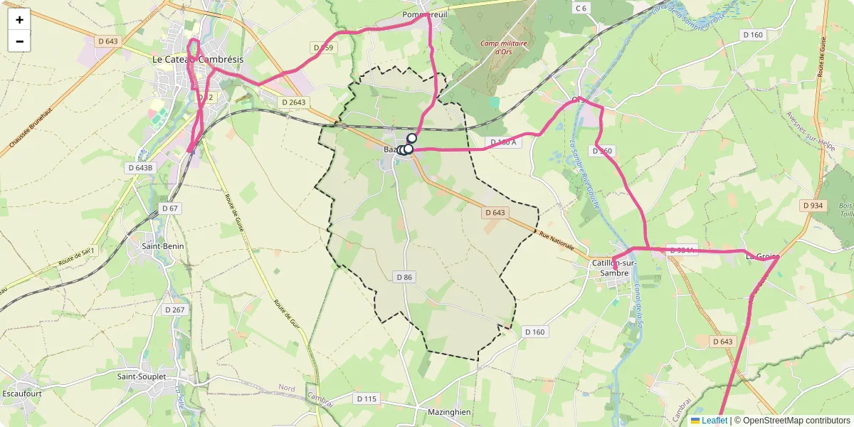 Carte du réseau de transport en commun à Bazuel - lignes de bus et arrêts
