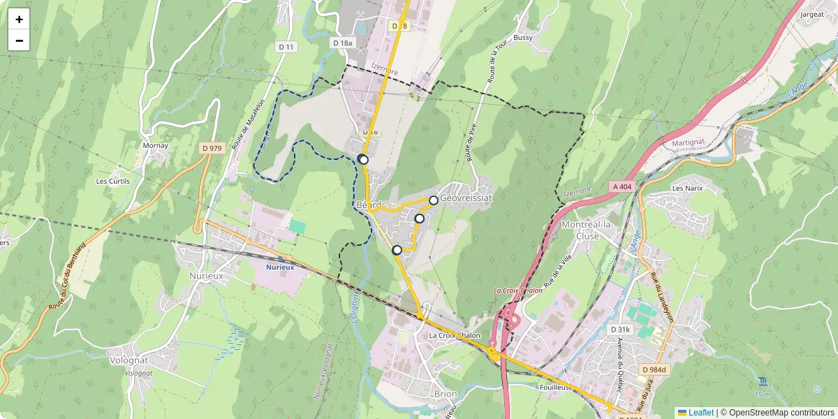 Carte du réseau de transport en commun à Béard-Géovreissiat - lignes de bus et arrêts