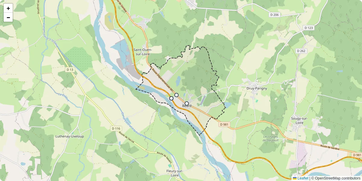 Carte du réseau de transport en commun à Béard - lignes de bus et arrêts
