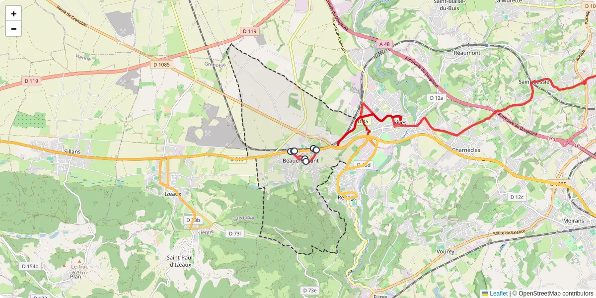 Carte du réseau de transport en commun à Beaucroissant - lignes de bus et arrêts