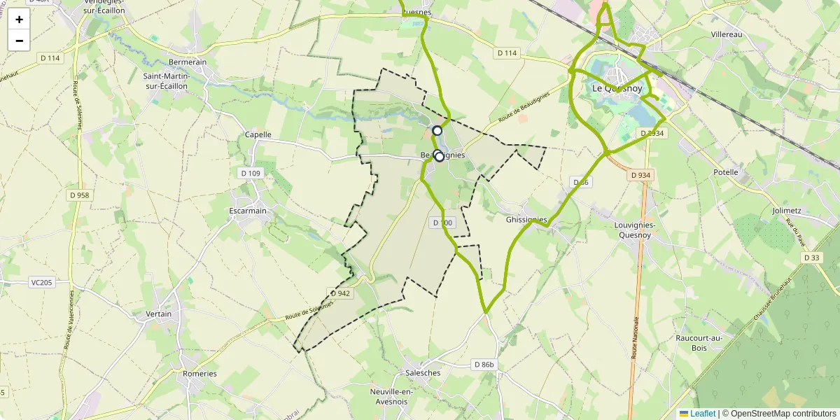 Carte du réseau de transport en commun à Beaudignies - lignes de bus et arrêts