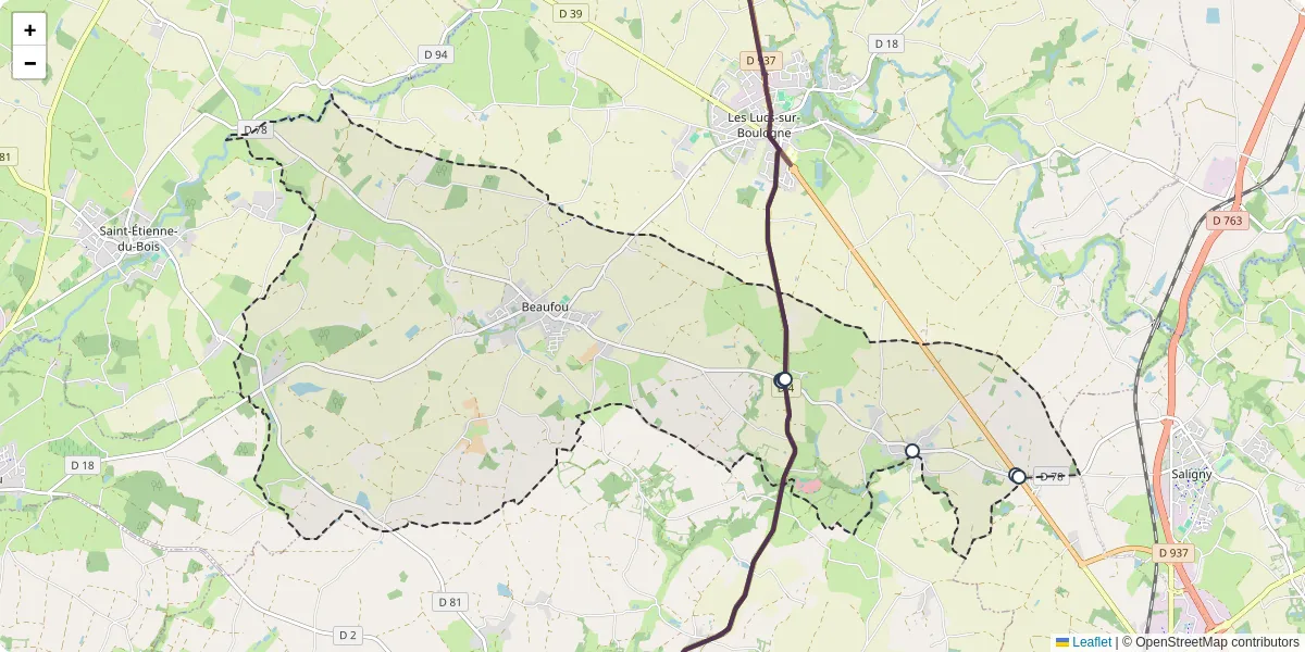 Carte du réseau de transport en commun à Beaufou - lignes de bus et arrêts