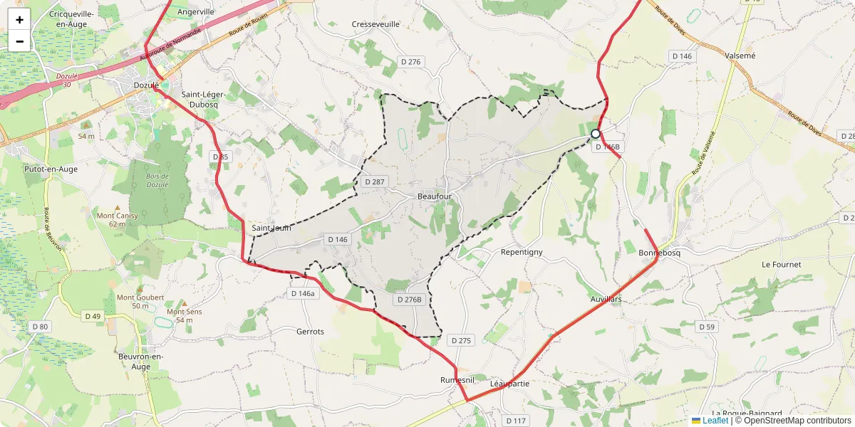 Carte du réseau de transport en commun à Beaufour-Druval - lignes de bus et arrêts