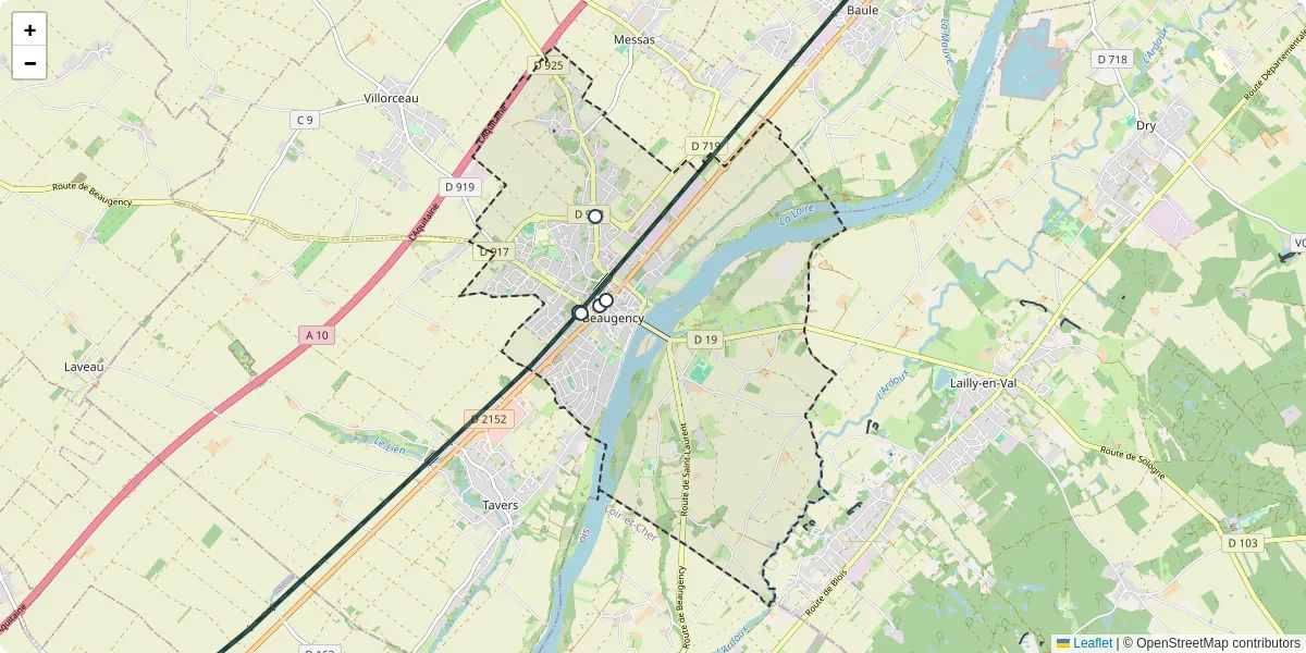 Carte du réseau de transport en commun à Beaugency - lignes de bus et arrêts