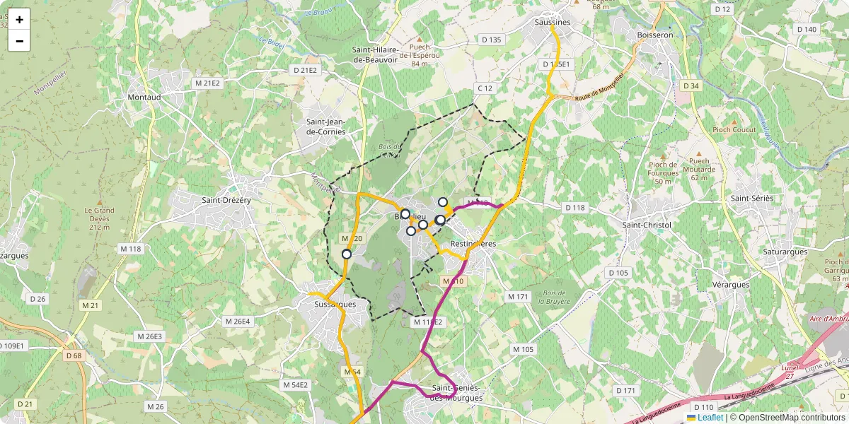 Carte du réseau de transport en commun à Beaulieu - lignes de bus et arrêts