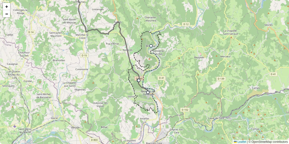 Carte du réseau de transport en commun à Beaulieu-sur-Dordogne - lignes de bus et arrêts
