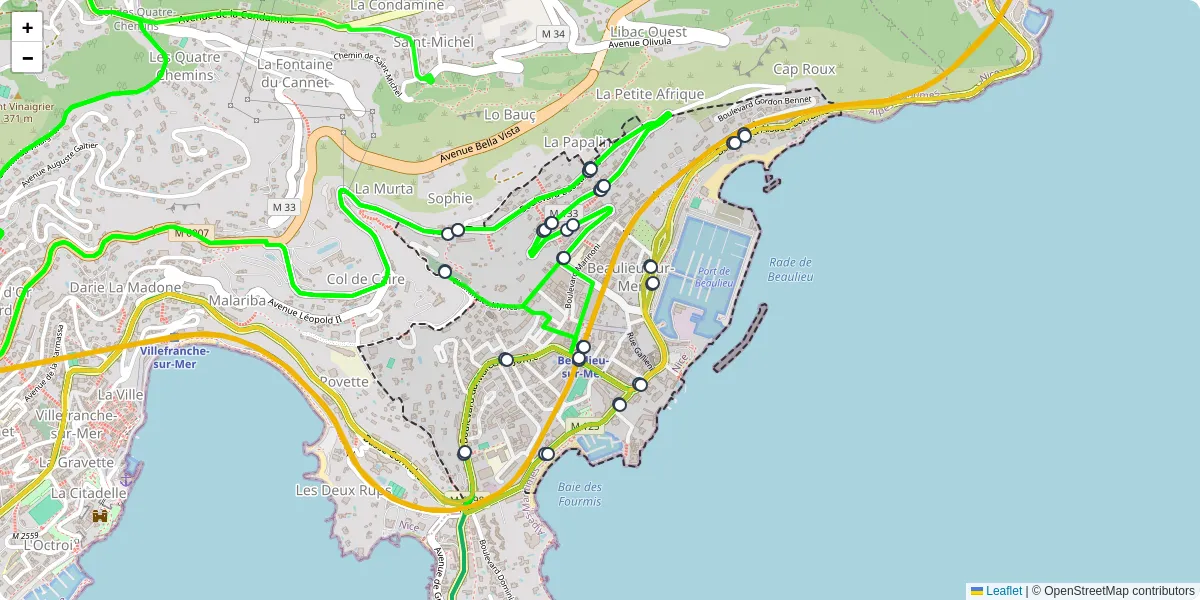 Carte du réseau de transport en commun à Beaulieu-sur-Mer - lignes de bus et arrêts