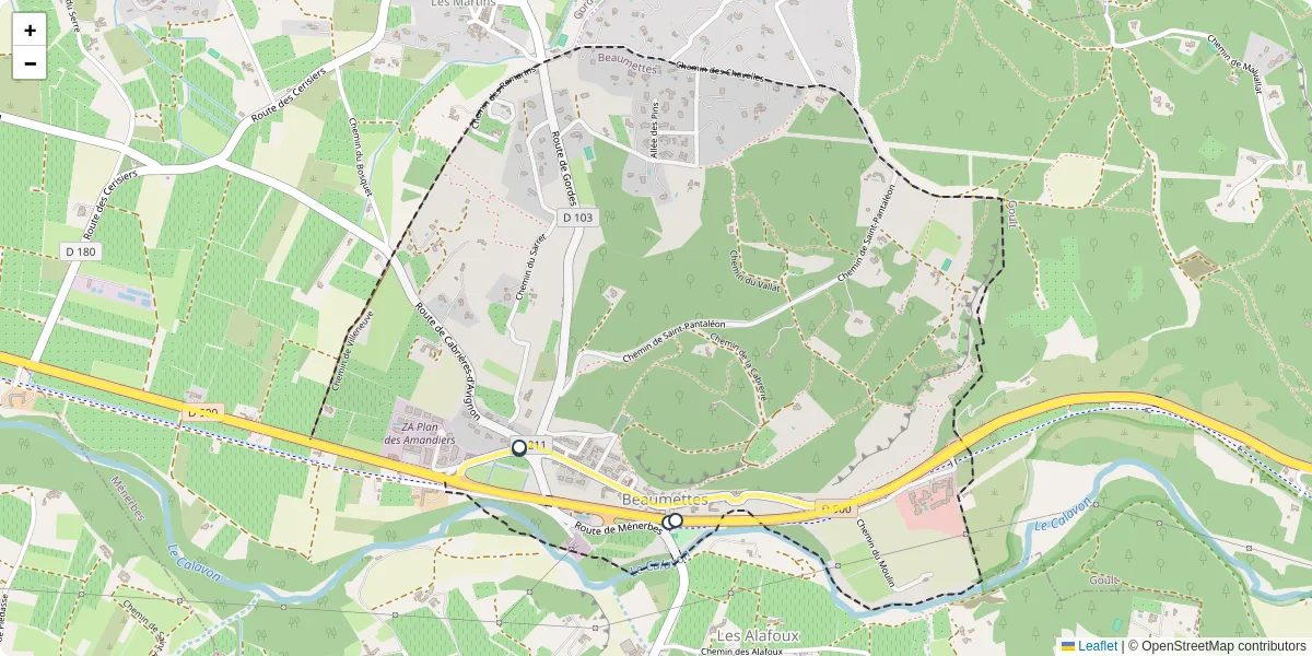 Carte du réseau de transport en commun à Beaumettes - lignes de bus et arrêts
