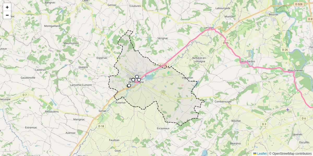 Carte du réseau de transport en commun à Beaumont-de-Lomagne - lignes de bus et arrêts