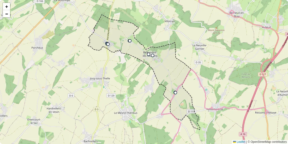 Carte du réseau de transport en commun à Beaumont-les-Nonains - lignes de bus et arrêts