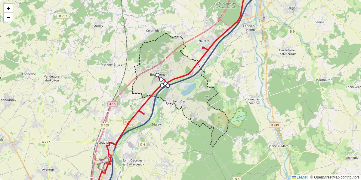 Carte du réseau de transport en commun à Beaumont Saint-Cyr - lignes de bus et arrêts