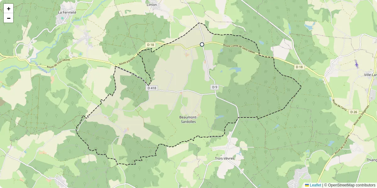 Carte du réseau de transport en commun à Beaumont-Sardolles - lignes de bus et arrêts