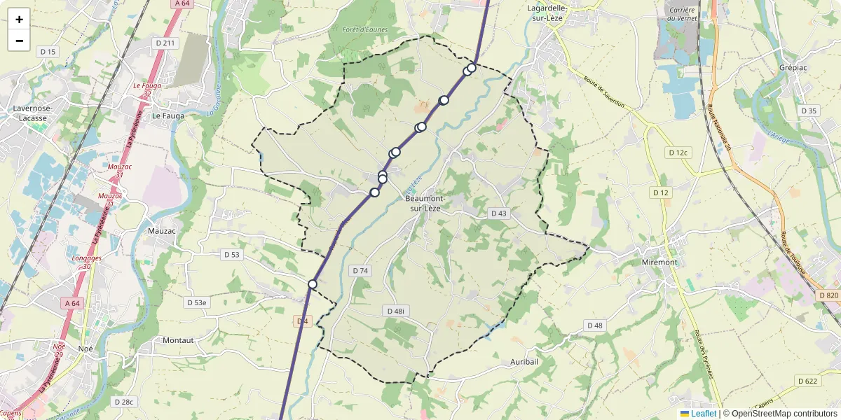 Carte du réseau de transport en commun à Beaumont-sur-Lèze - lignes de bus et arrêts