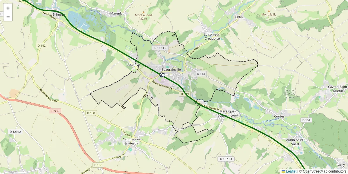 Carte du réseau de transport en commun à Beaurainville - lignes de bus et arrêts
