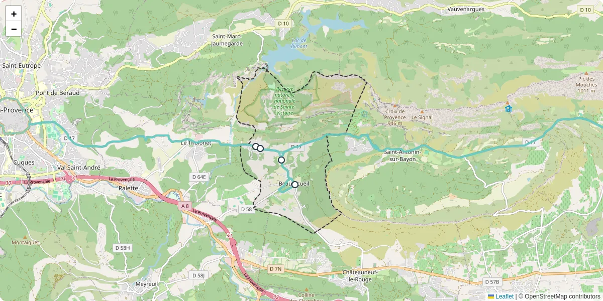 Carte du réseau de transport en commun à Beaurecueil - lignes de bus et arrêts