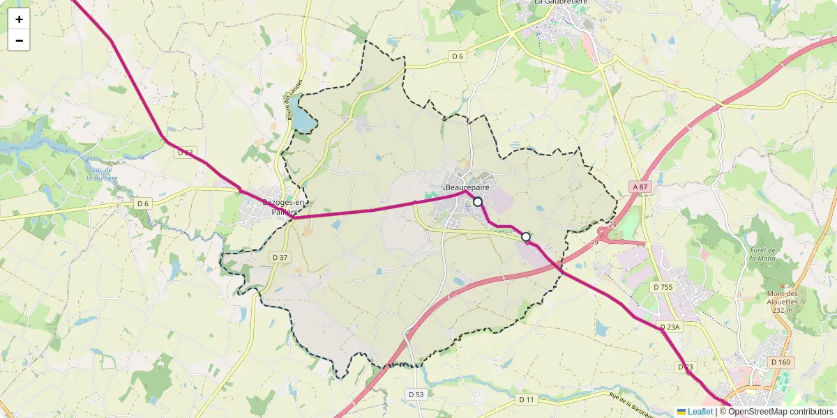 Carte du réseau de transport en commun à Beaurepaire - lignes de bus et arrêts