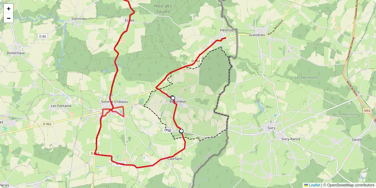 Carte du réseau de transport en commun à Beaurieux - lignes de bus et arrêts