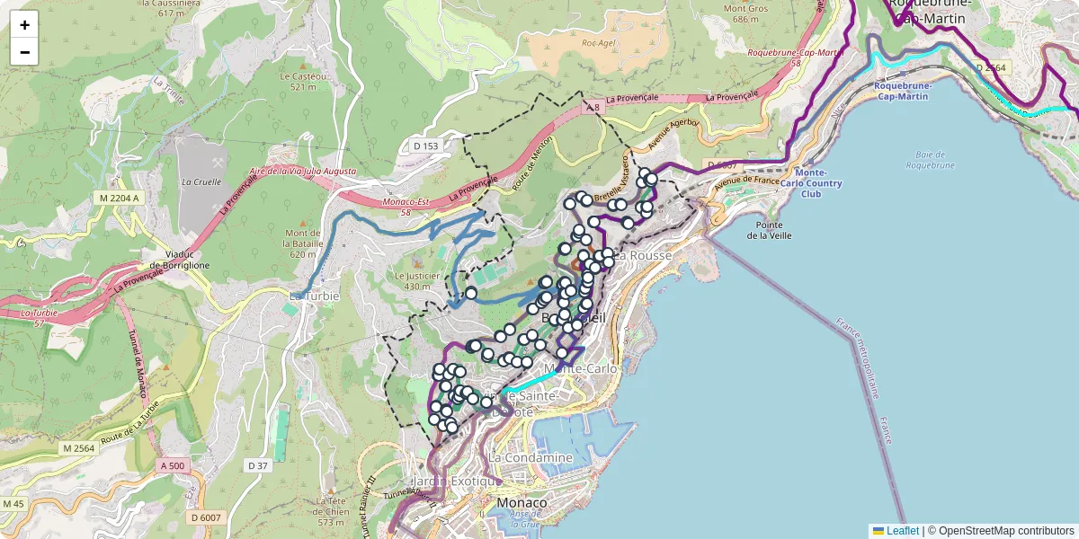 Carte du réseau de transport en commun à Beausoleil - lignes de bus et arrêts