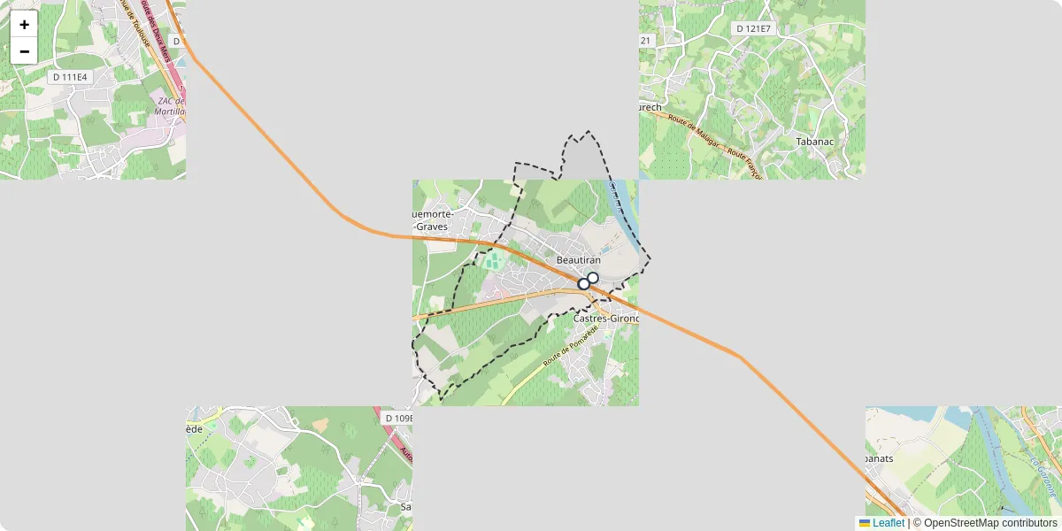 Carte du réseau de transport en commun à Beautiran - lignes de bus et arrêts