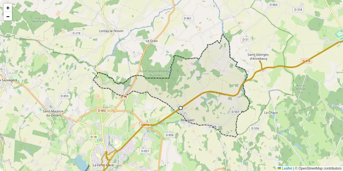 Carte du réseau de transport en commun à Beauvain - lignes de bus et arrêts