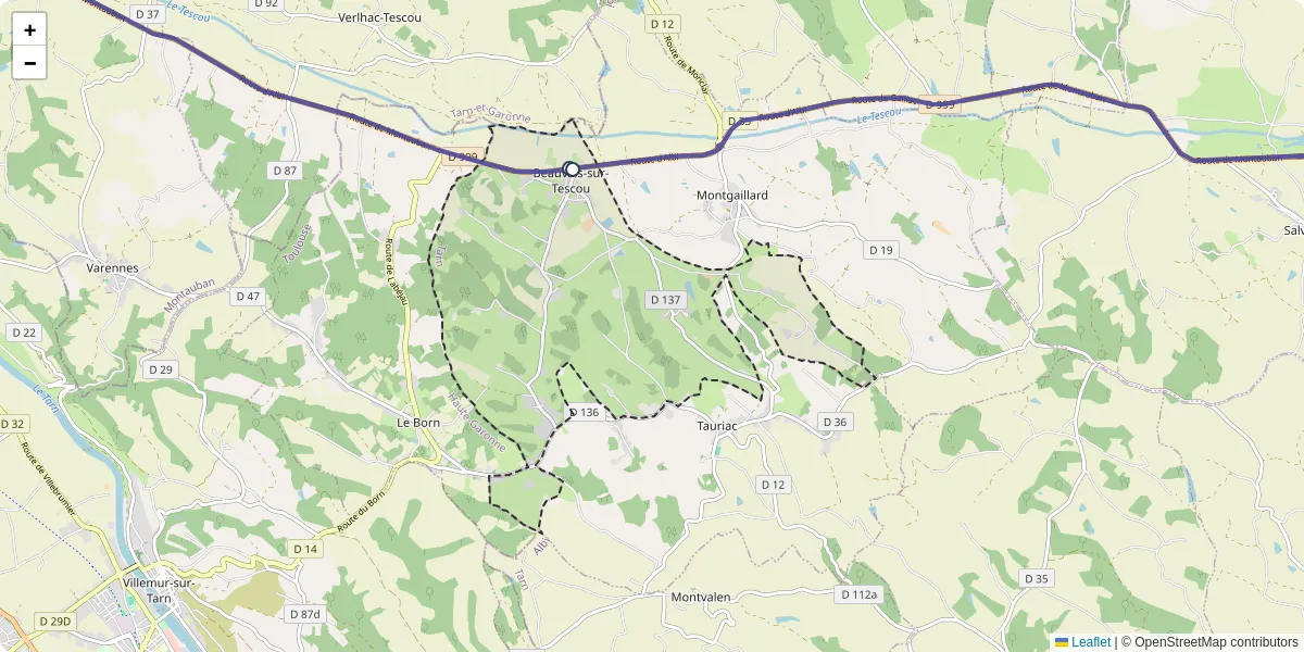 Carte du réseau de transport en commun à Beauvais-sur-Tescou - lignes de bus et arrêts