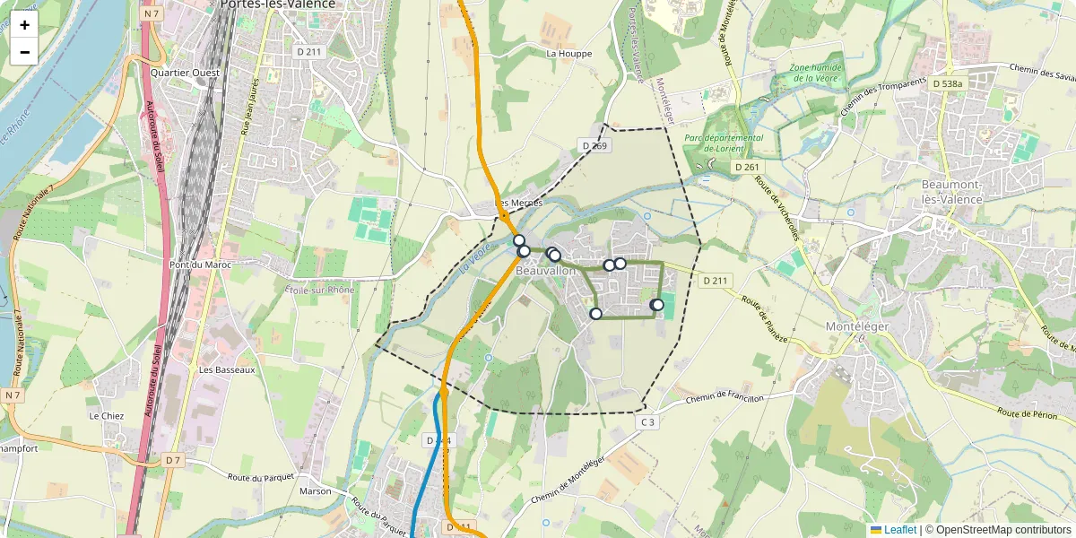 Carte du réseau de transport en commun à Beauvallon - lignes de bus et arrêts