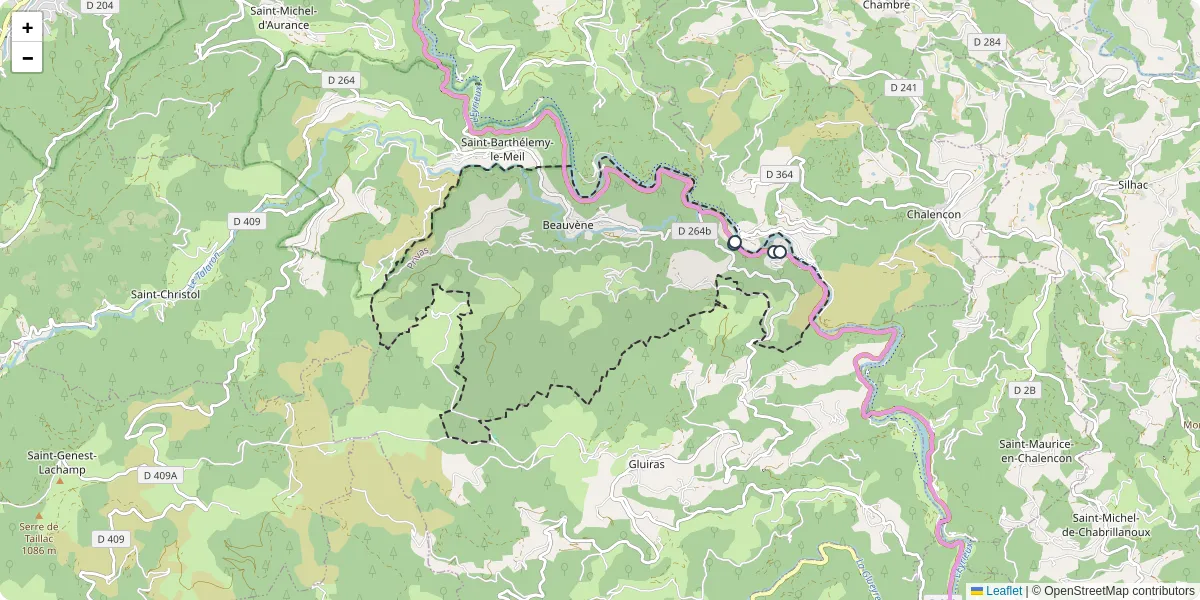 Carte du réseau de transport en commun à Beauvène - lignes de bus et arrêts