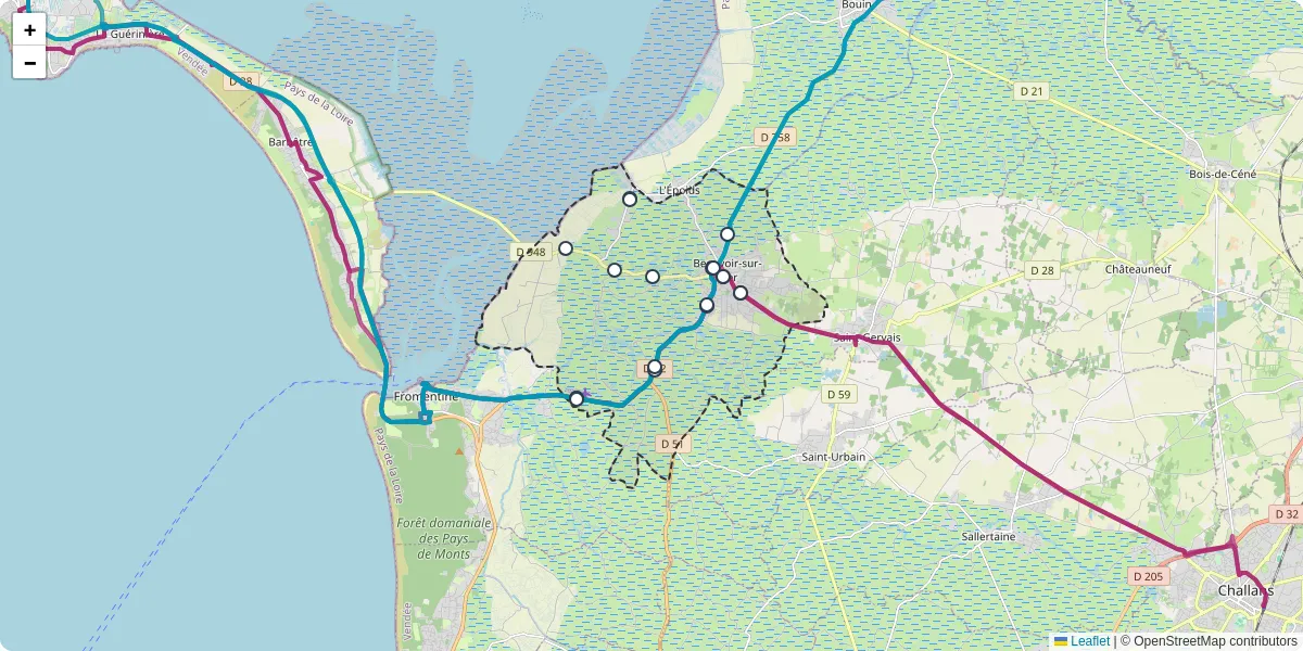 Carte du réseau de transport en commun à Beauvoir-sur-Mer - lignes de bus et arrêts