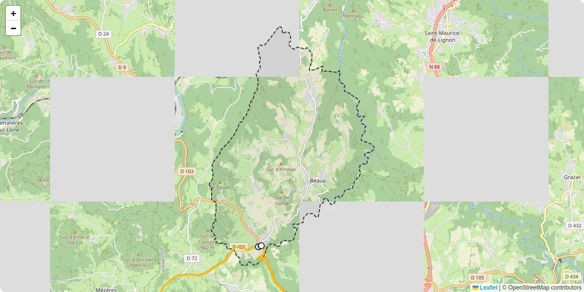Carte du réseau de transport en commun à Beaux - lignes de bus et arrêts